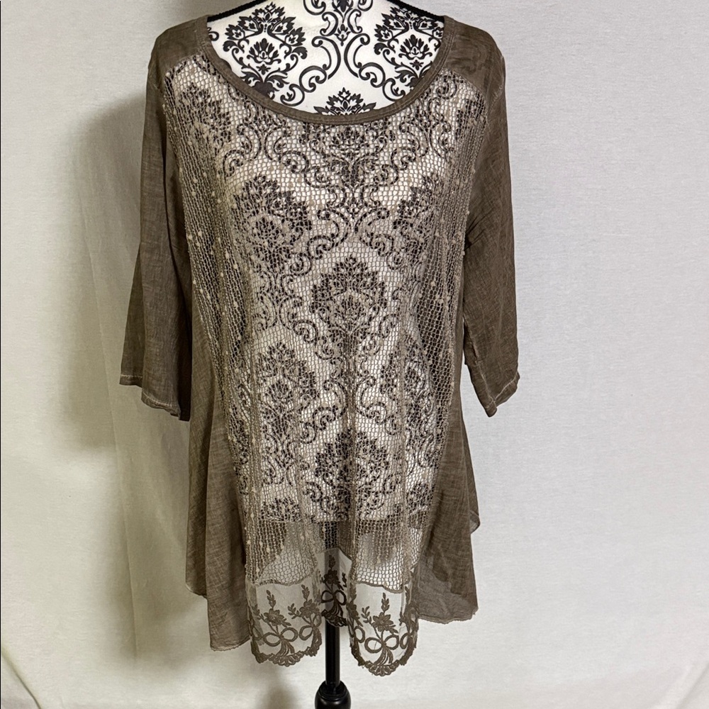 Seduzione Cotton-Viscose Art 6342 Elegant Brown Lace Women Top Made in Italy O/S